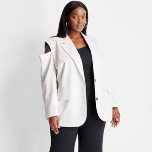 FUTURE COLLECTIVE White Open Shoulder Oversized Blazer